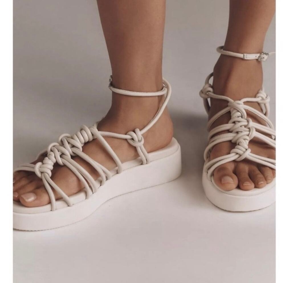 Maeve Anthropologie Cream Strappy Platform Sandals EU 39 Knotted Ankle Strap